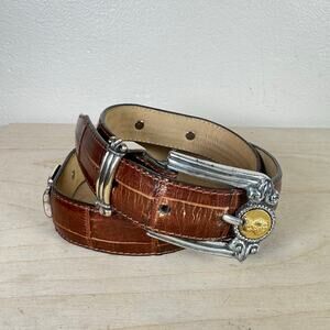 Brighton vintage Brown Concho Leather Belt Silver Gold Classic Luxury Museum S